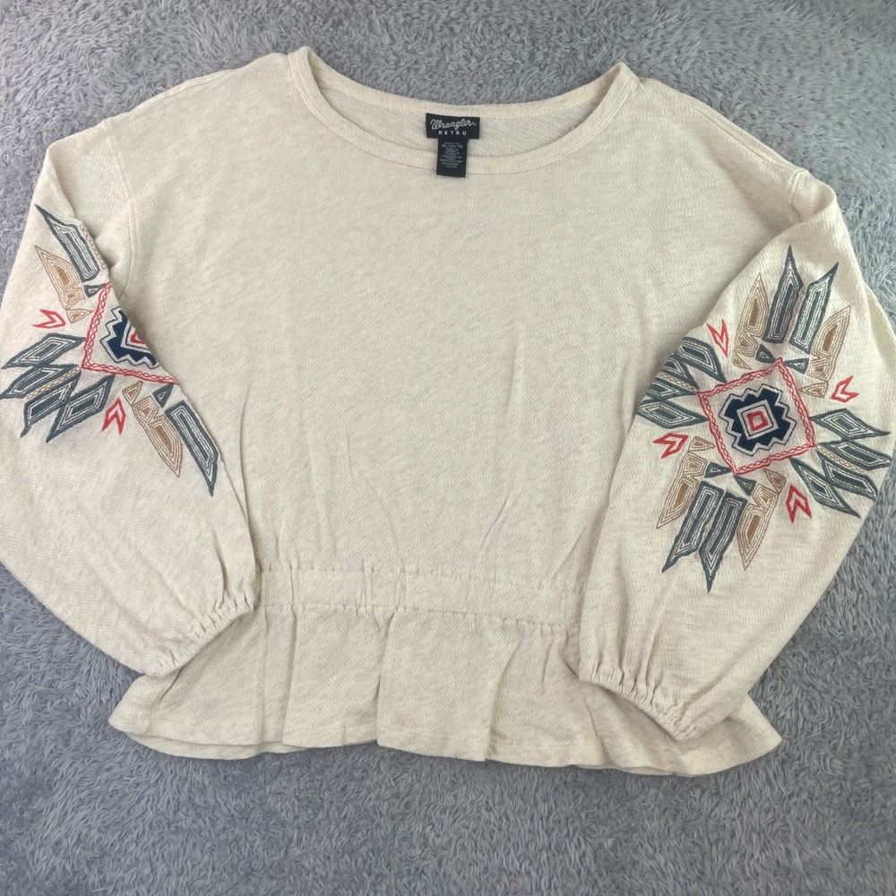 Wrangler Retro Top Womens XL Cream Embroidered Sleeve‎ Peplum Cotton 112317752